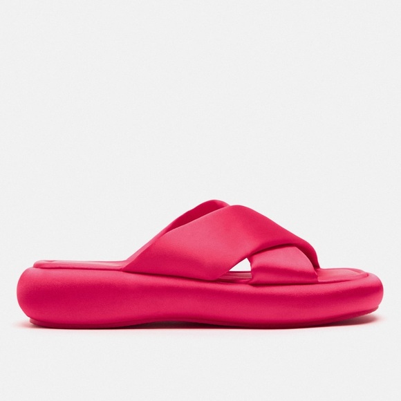 ZARA Pink Crossed Fabric Flat Sandals - Picture 5 of 5